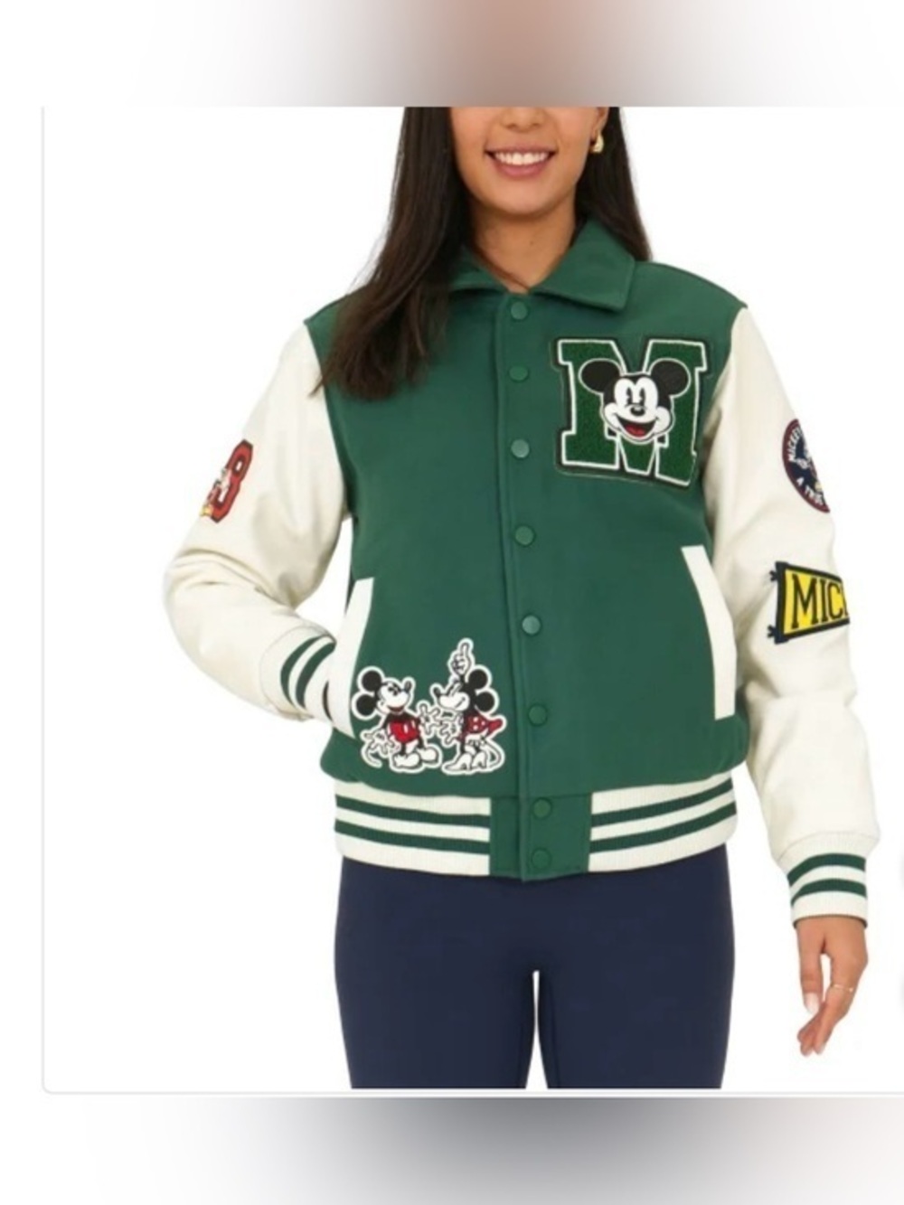 Disney Unisex Green and White Mickey Varsity Jacket